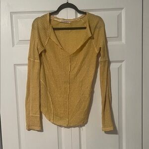 We The Free Mustard Long Sleeve Waffle Knit Top